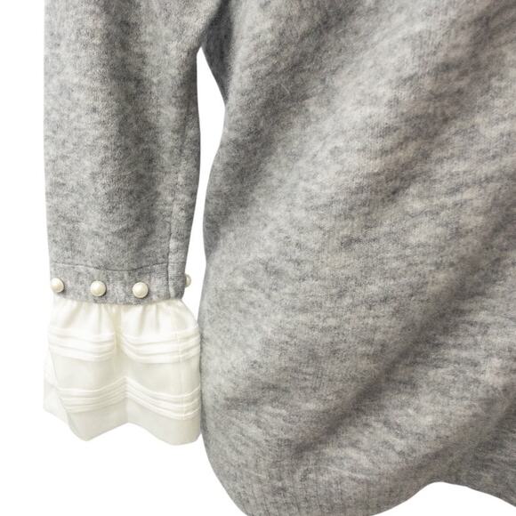 3.1 Phillip Lim Alpaca Wool Sweater Faux Pearls Cuff Ruffle  XS Women Gray - Picture 6 of 8